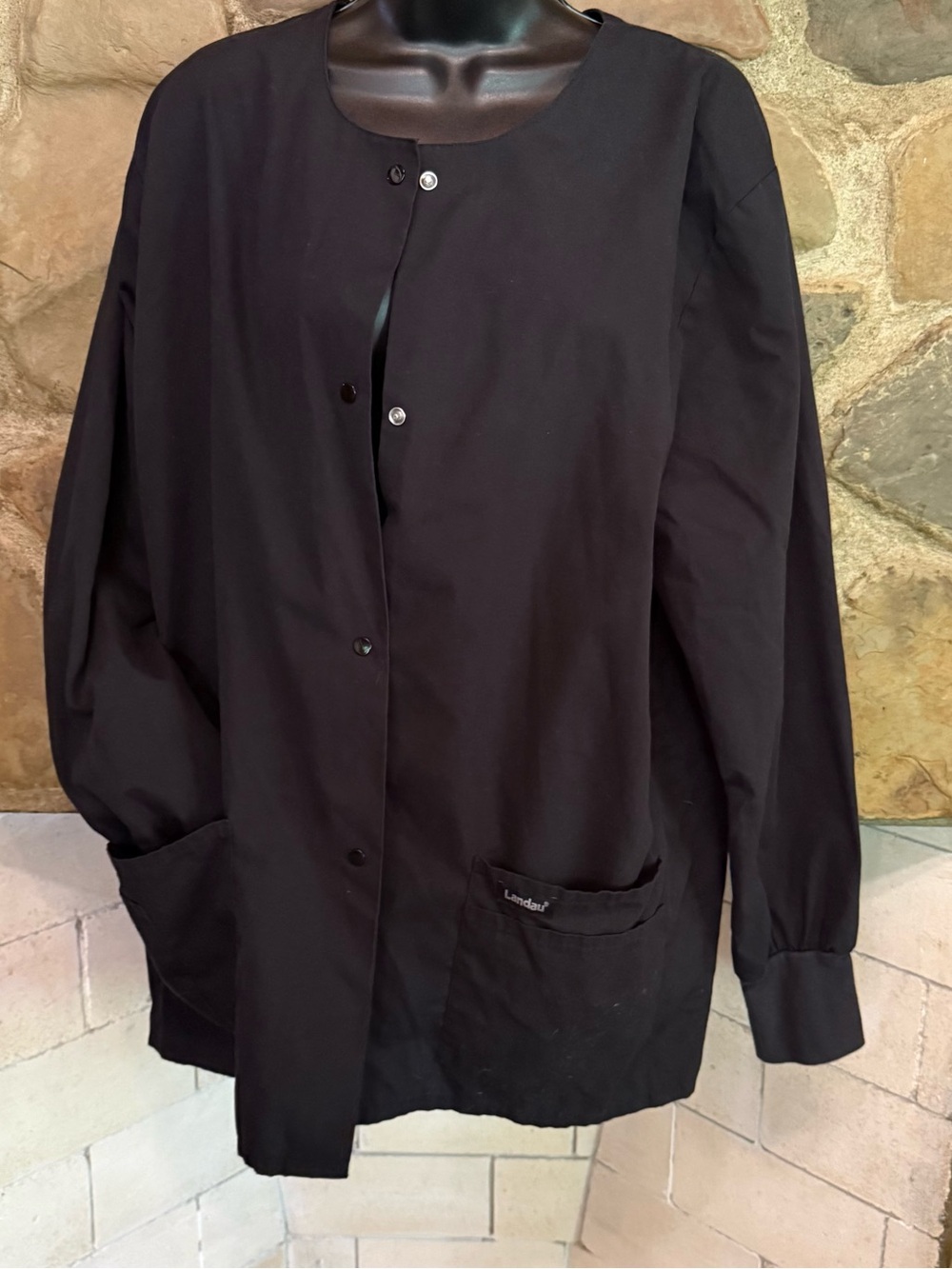 Landau Women’s Snap Close Scrub Jacket in Black Sz Xl Cotton Blend Work nurse